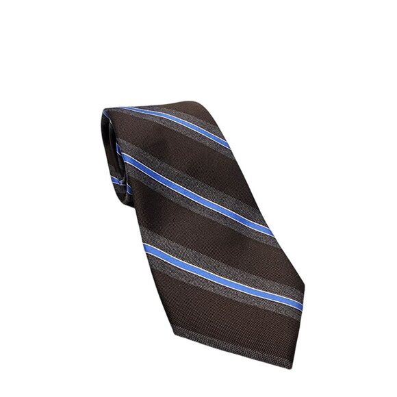 Michael Michael Kors Mens Brown & Blue Striped Silk & Viscose Tie - Picture 1 of 5